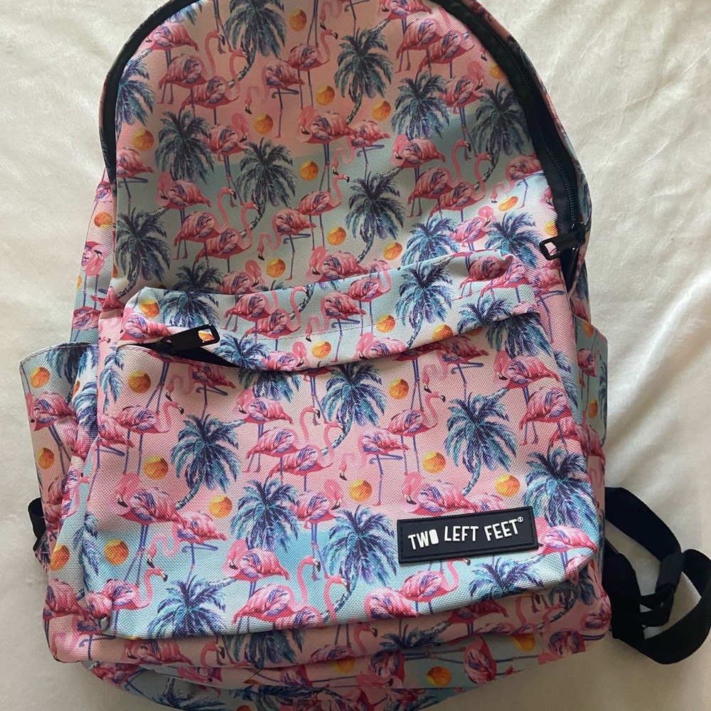 Two Left Feet  Big Pack Backpack Flamingo Palm Trees Padded Straps NWOT